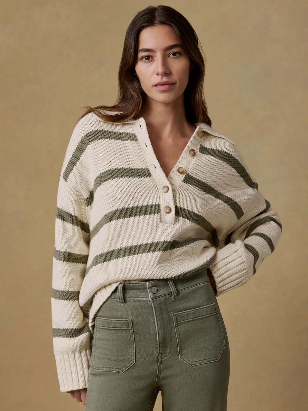 Women's Sunwashed Cotton Polo Sweater - Antique Stripe